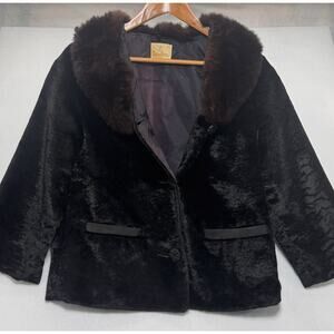 Vintage Women's Jacket with Mink Fur Collar Sz. Small Black